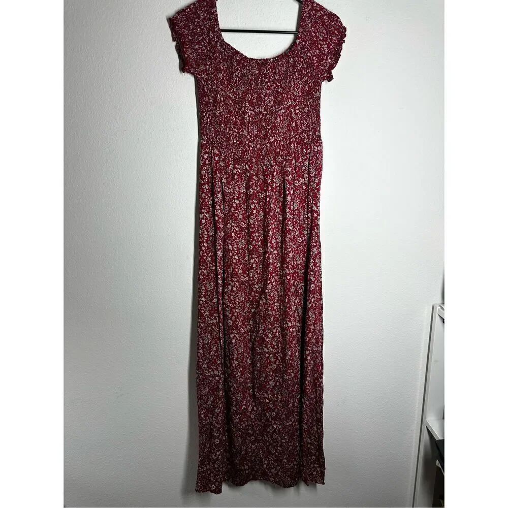 Shein Bohemian Romantic Floral Print Midi Dress Red Black Smooth Top Size 12